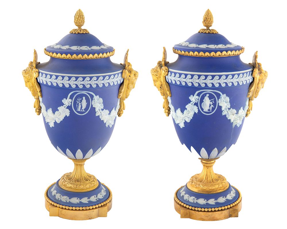 Appraisal: A PAIR OF ORMOLU-MOUNTED ENGLISH PATE-SUR-PATE VASES WEDGEWOOD EARLY TH