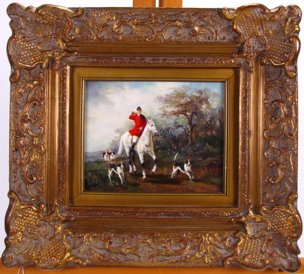 Appraisal: A decorator oil painting on board depicting a hunter on