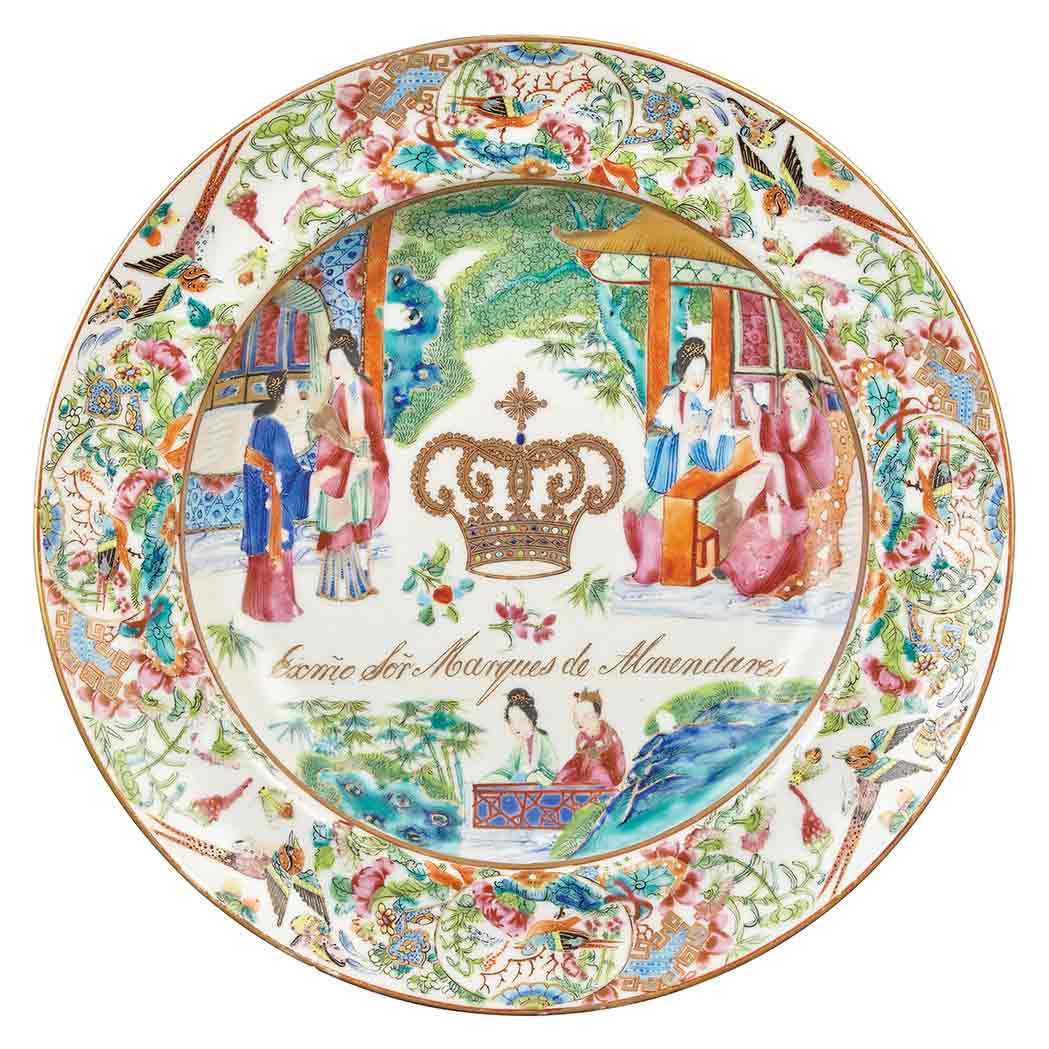 Appraisal: Canton Famille Rose Armorial Porcelain Dinner Plate From the service