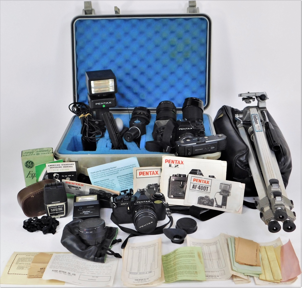 Appraisal: GROUP OF PENTAX CAMERAS AND ACCESSORIES Group of Pentax cameras