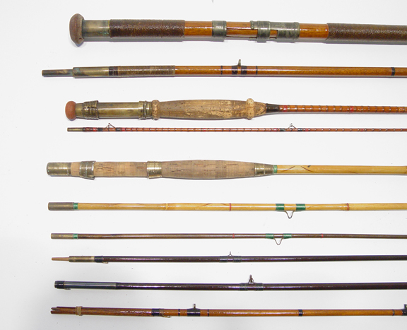 Appraisal: Collection of split cane fishing rods - One marked Alex