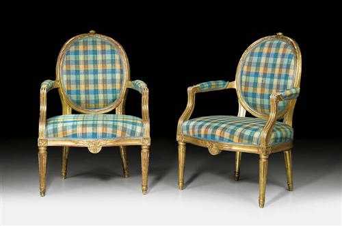 Appraisal: PAIR OF LARGE FAUTEUILS EN CABRIOLET late Louis XVI Paris