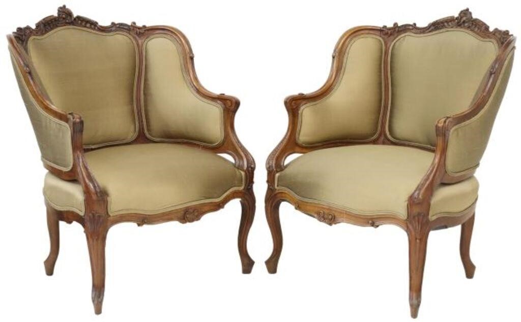 Appraisal: pair Louis XV style carved armchairs th c rocaille crest