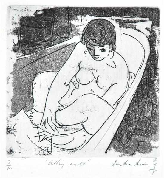 Appraisal: IAN ARMSTRONG - Bathing Nude etching x cm