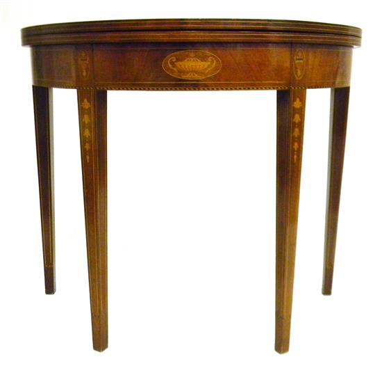 Appraisal: Federal style flip top demi-lune game table tapering legs urn