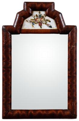 Appraisal: Reverse-painted courting mirror mahogany veneered frame with floral decorated eglomise