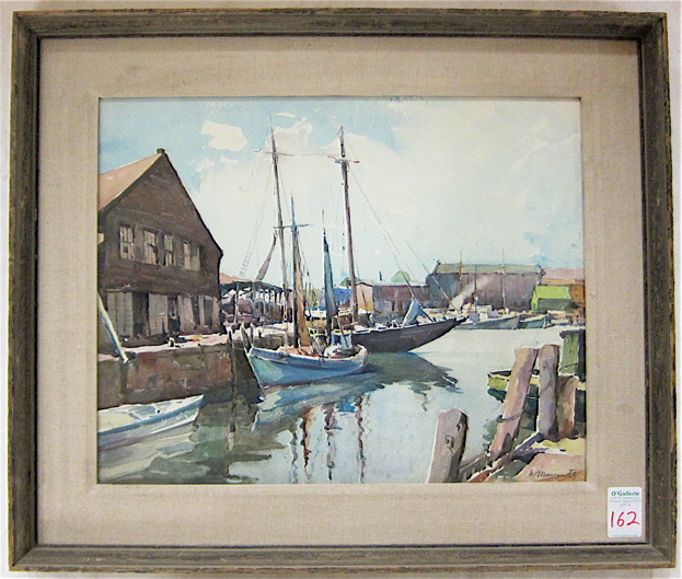 Appraisal: H MARKOWITZ WATERCOLOR ON PAPER American th century Harbor Image