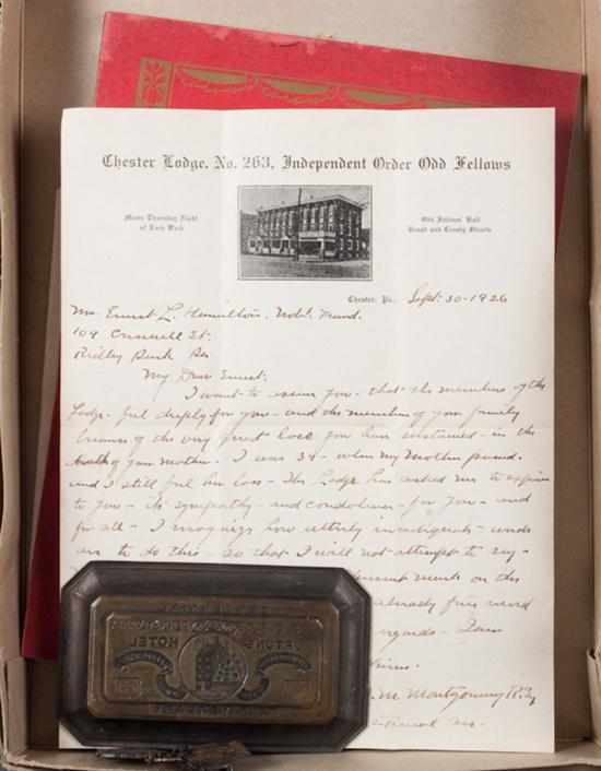 Appraisal: Odd Fellows souvenir program similar souvenir program letter from high-ranking