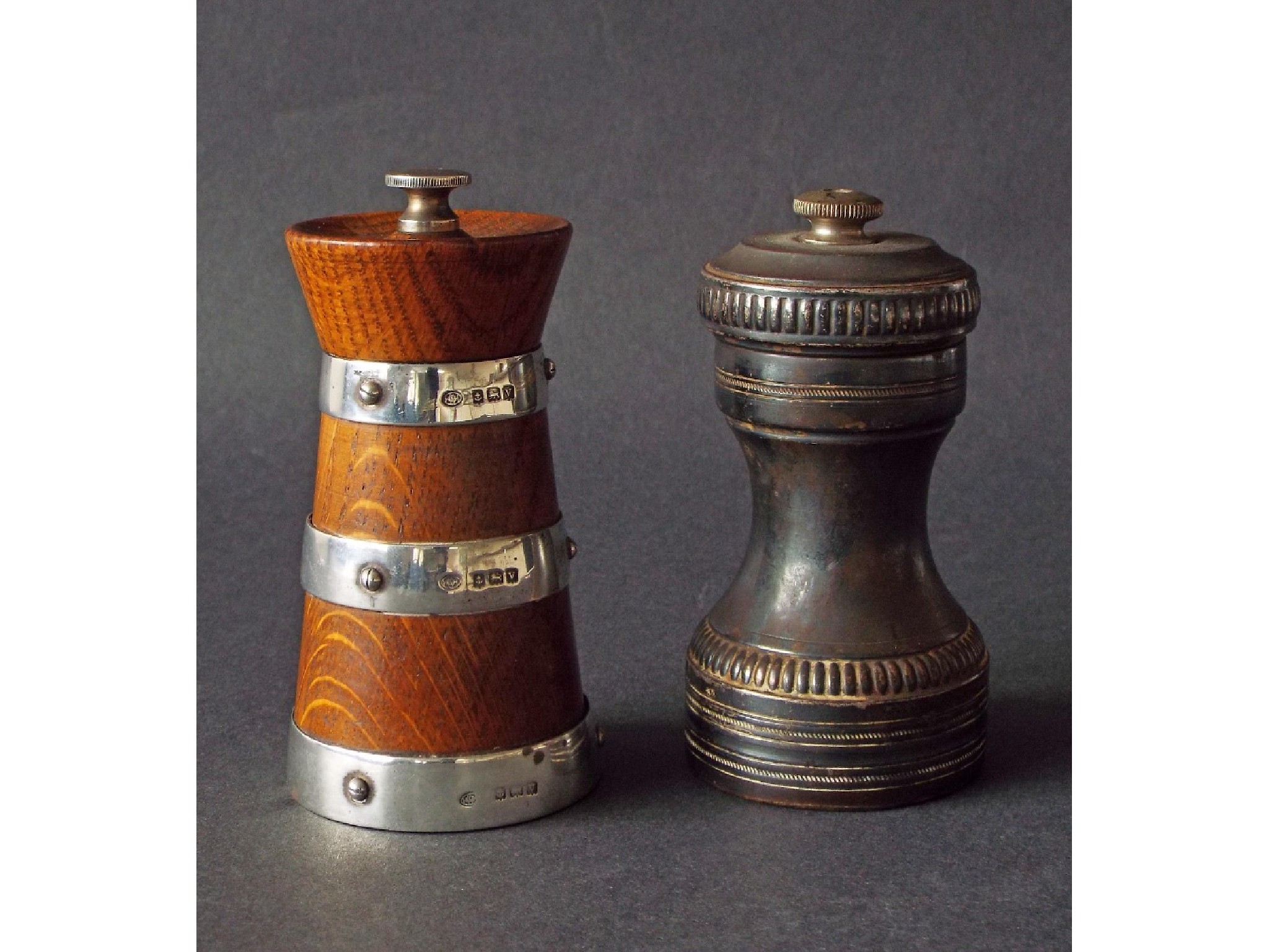 Appraisal: Hukin Heath s silver and oak pepper grinder Birmingham high