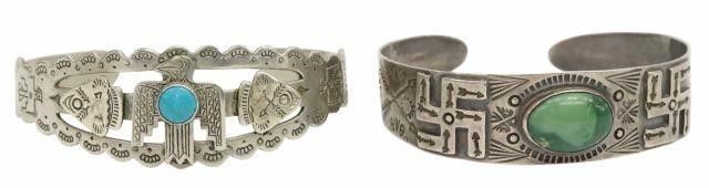 Appraisal: lot of Native American silver cuff bracelets both with stamped