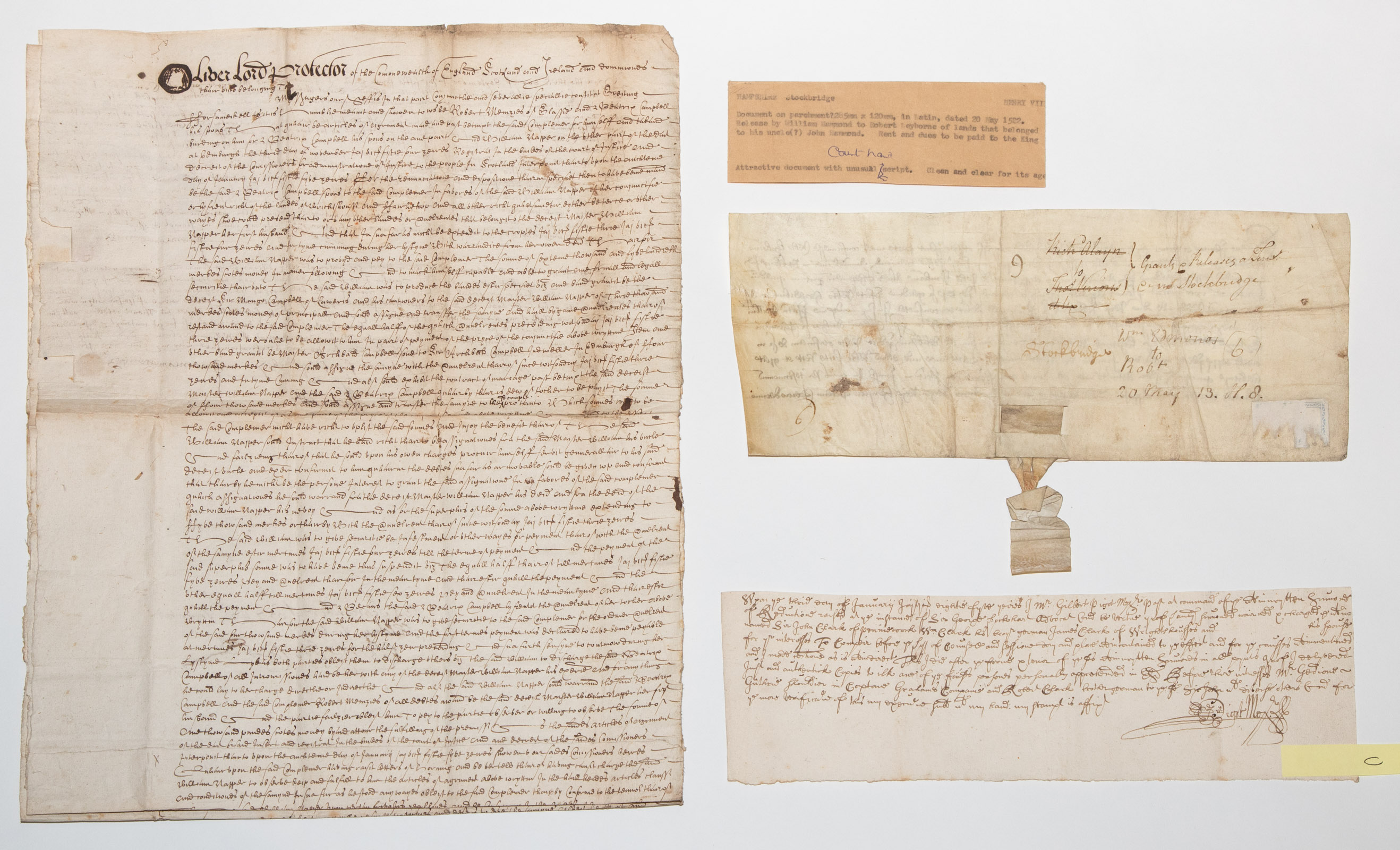 Appraisal: ONE ENGLISH TWO SCOTTISH DOCUMENTS Comprising Release granted by William