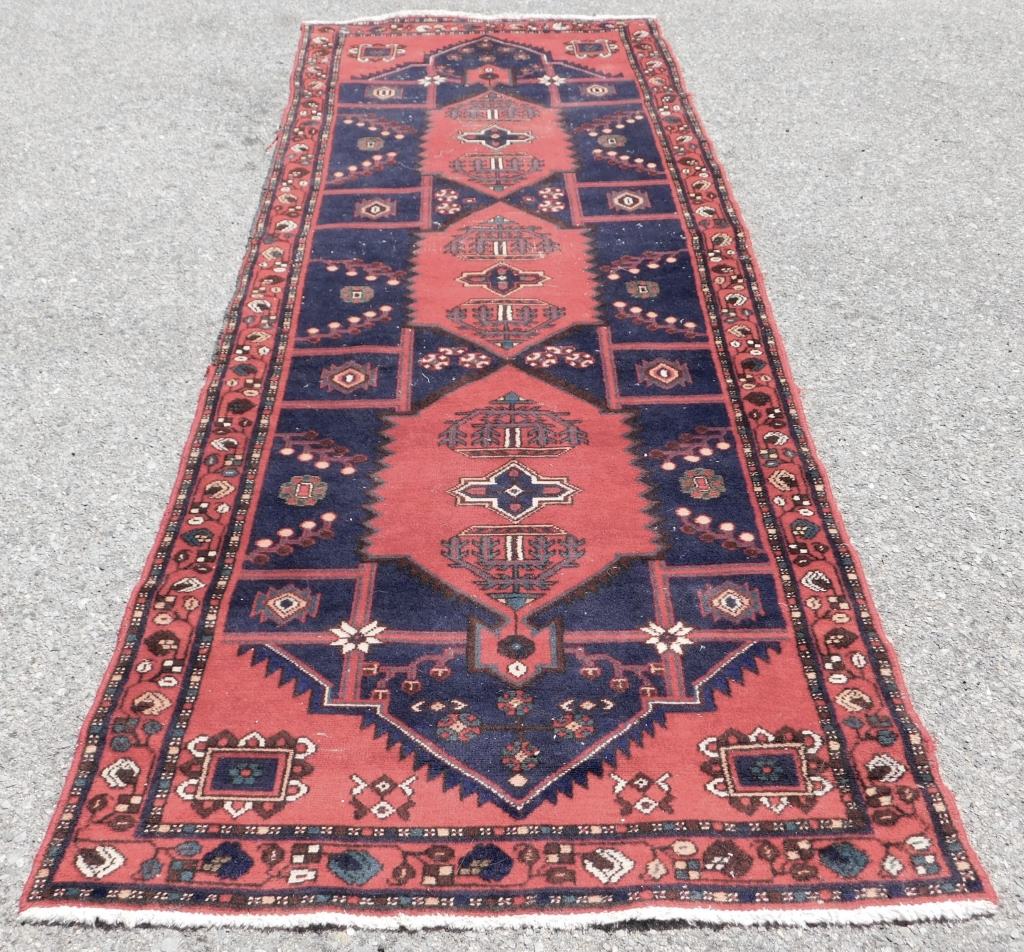 Appraisal: GEOMETRIC PERSIAN RUNNER Middle East Circa Red navy and turquoise