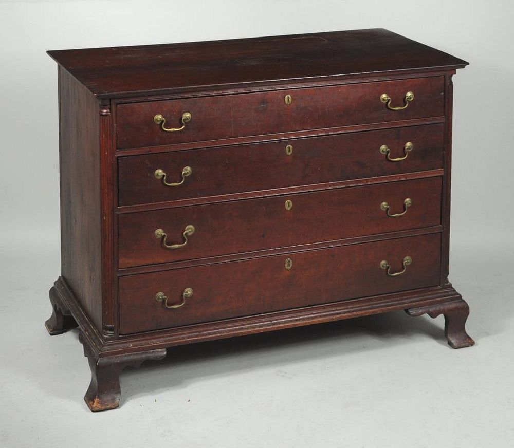 Appraisal: CT Chippendale Cherrywood Four Drawer Chest fine example with undermolded