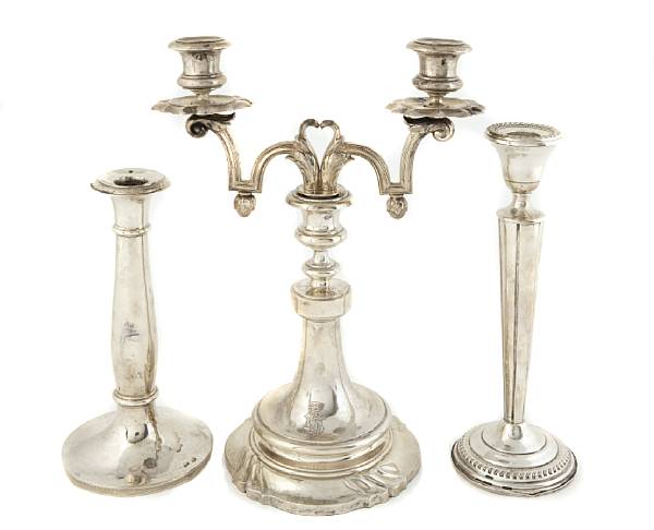 Appraisal: An Austrian standard silver candlestick with two light branchesJ C