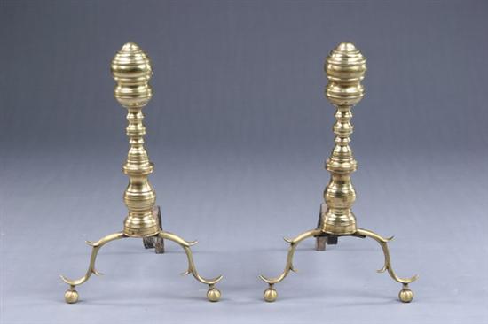 Appraisal: PAIR AMERICAN BRASS ANDIRONS th century Bulbous-turned finials above similar