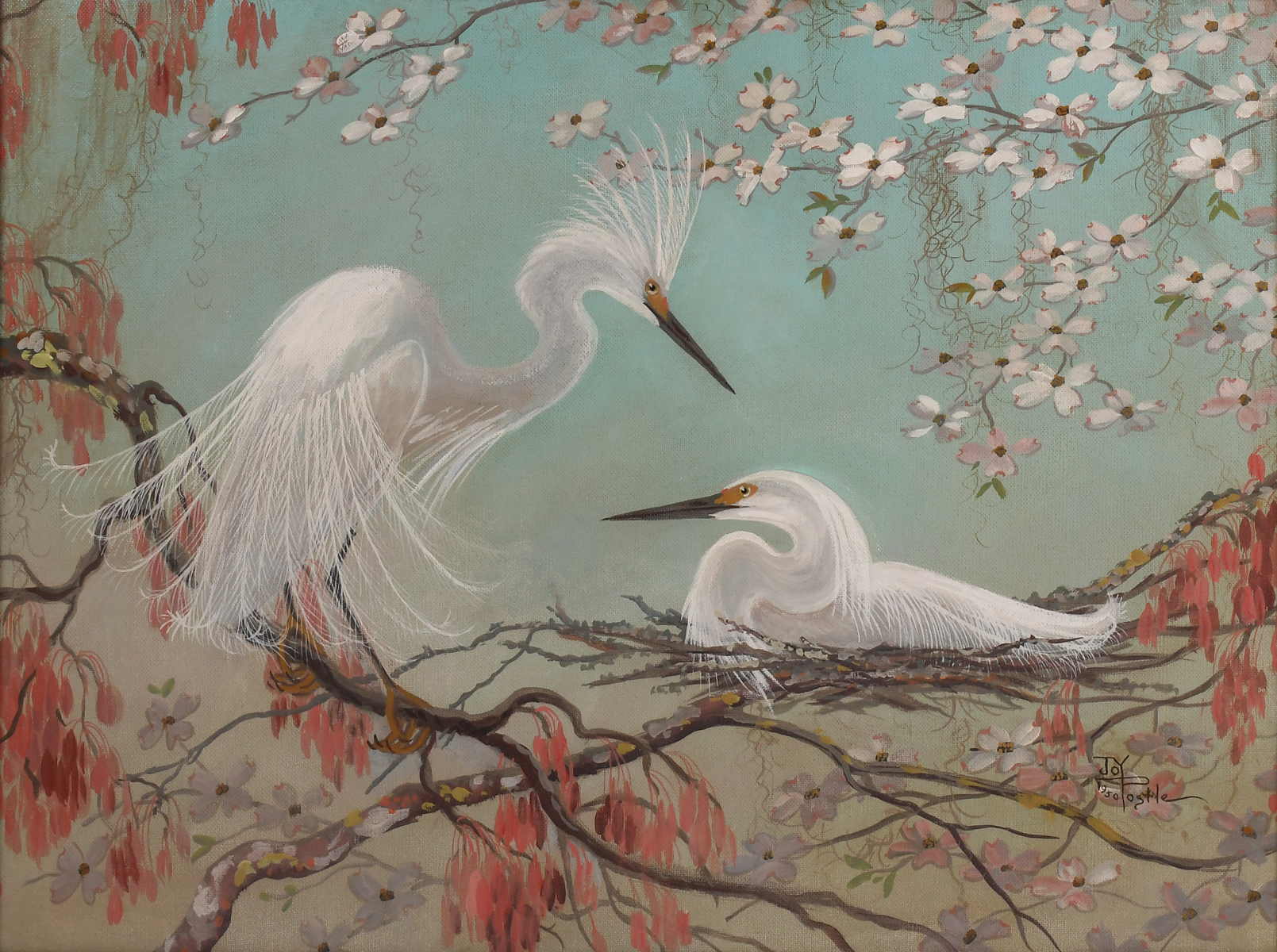 Appraisal: POSTLE Joy American - ''Snowy Egrets Dogwood and Swamp Maple''