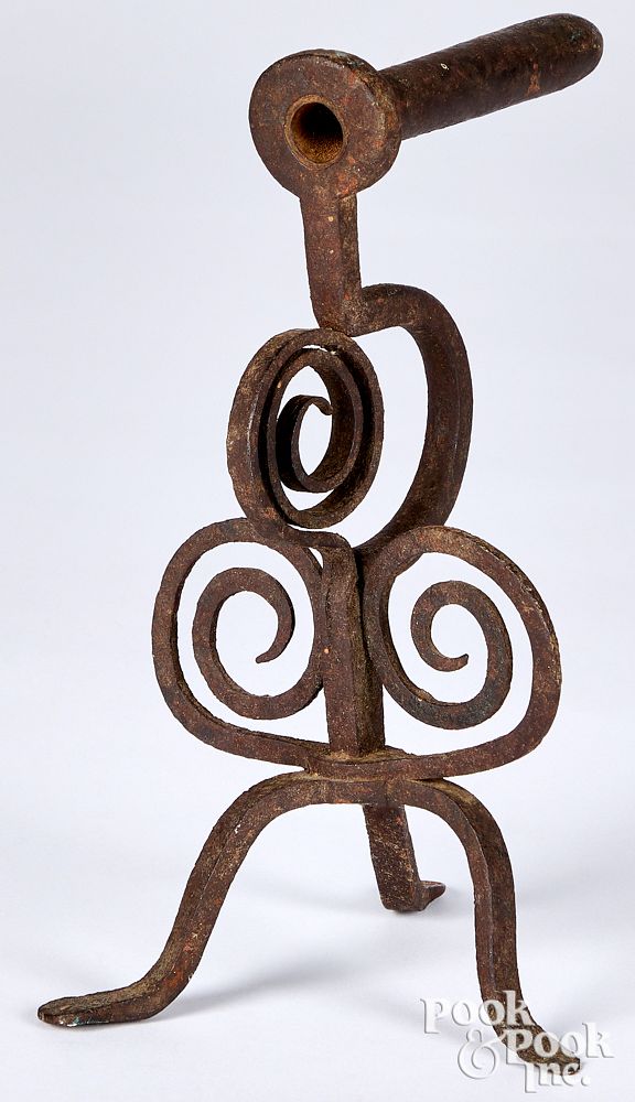 Appraisal: Wrought iron gophering iron th c Wrought iron gophering iron