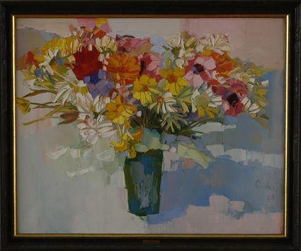 Appraisal: NICOLA SIMBARI b STILL LIFE WITH FLOWERS Oil on canvas