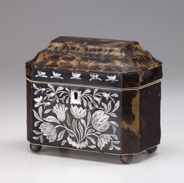 Appraisal: ENGLISH TORTOISESHELL Tea caddy with inlay th C x x