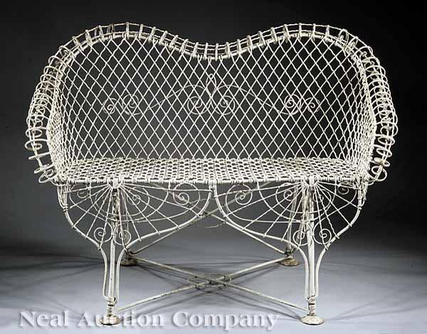 Appraisal: An American Wirework Garden Bench associated back and seat bracketed