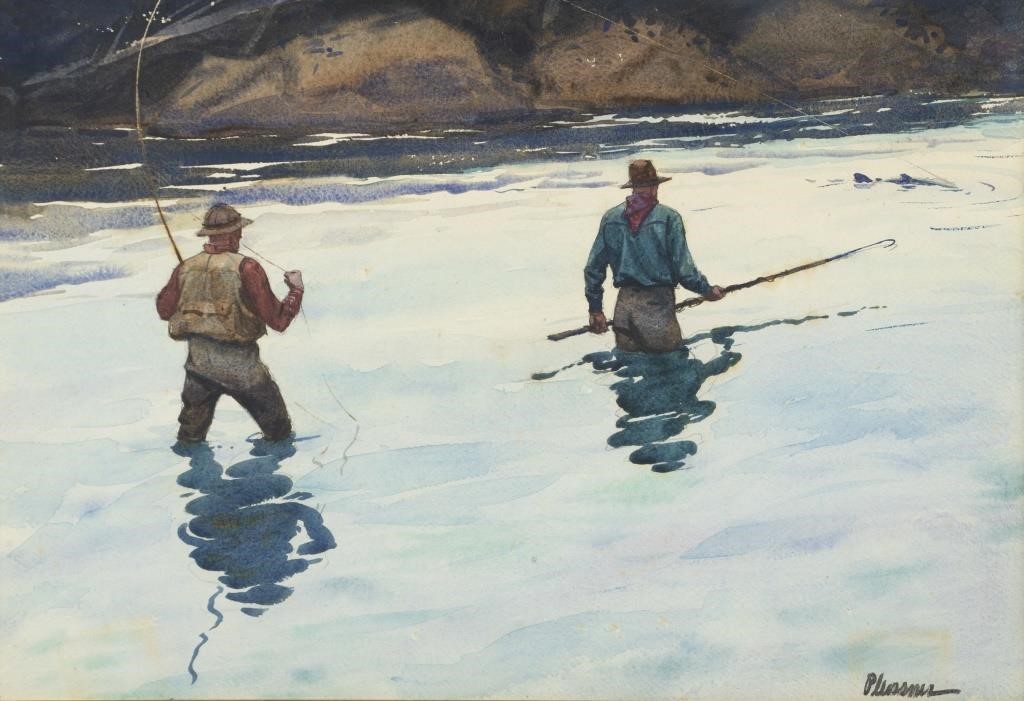 Appraisal: Salmon Fishing signed Pleissner lower right watercolor by in In