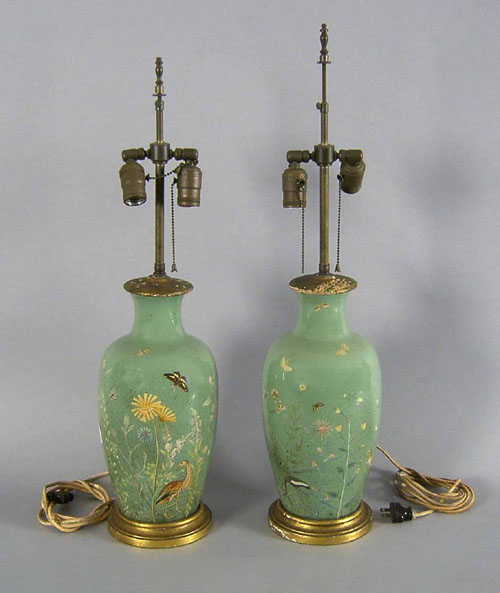 Appraisal: Pair of reverse painted table lamps early mid th c