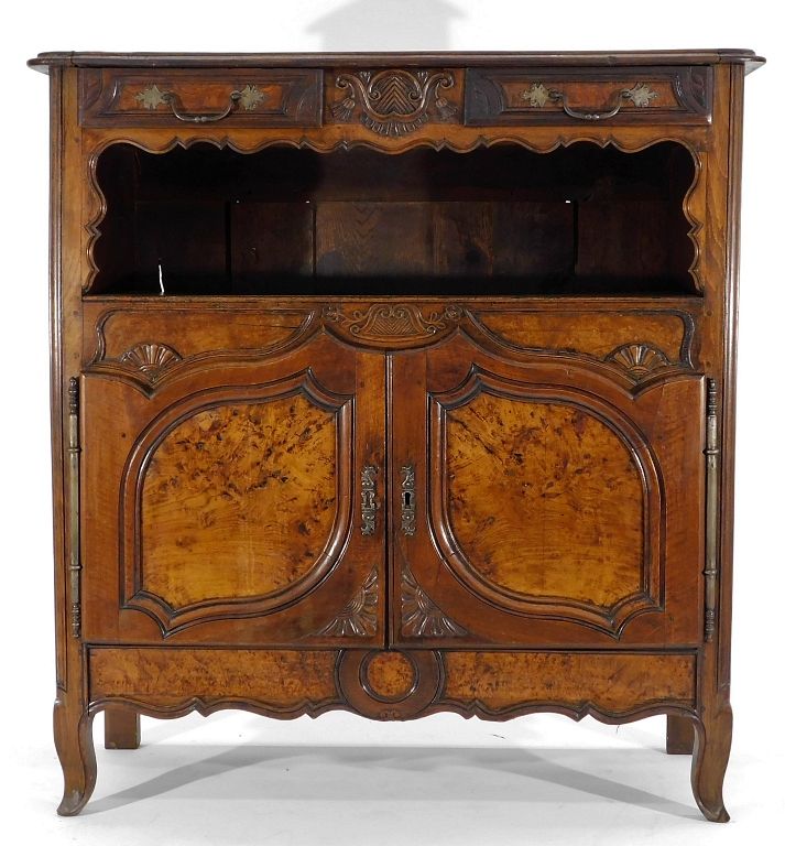 Appraisal: French Carved Oak Burl Wood Sideboard Server France th Century