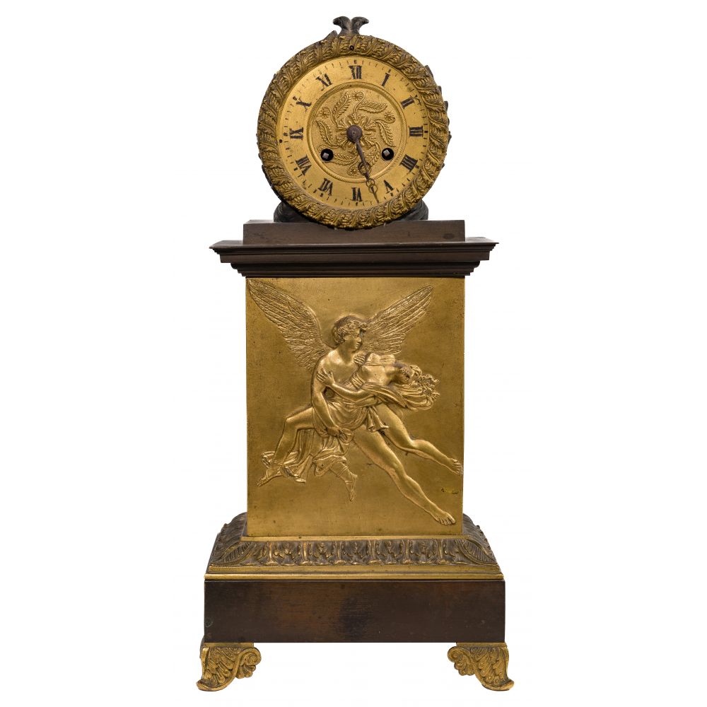 Appraisal: FRENCH EMPIRE TH CENTURY MANTLE CLOCKGilded bronze painted roman numerals