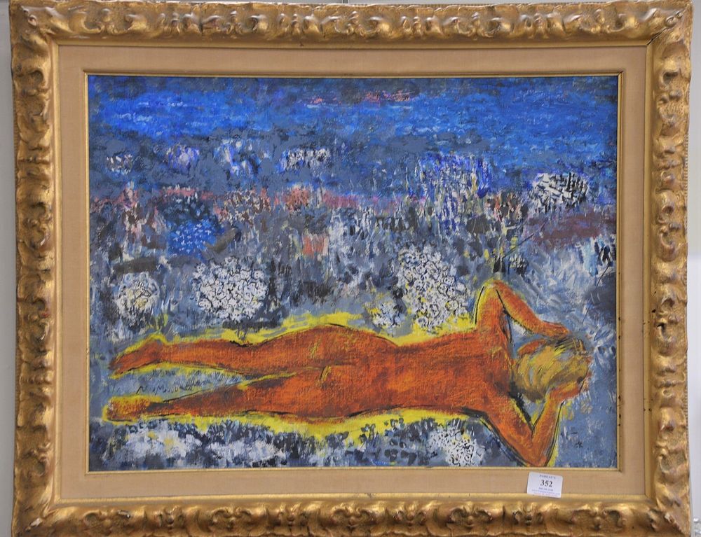 Appraisal: After Marc Chagall oil on canvas depicting nude lying in