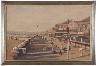 Appraisal: Margarite Rousseau French seaside promenade signed and dated lower left