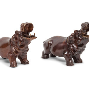 Appraisal: A Pair of Bronze Hippopotamus th Century Height length inches