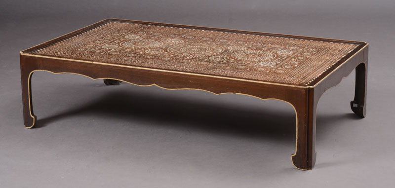 Appraisal: MOROCCAN BONE-INLAID HARDWOOD PANEL MOUNTED AS A LOW TABLE The