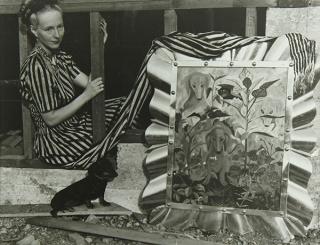 Appraisal: Photograph Emmy Lou Packard With Her Painting Hollywood CA American