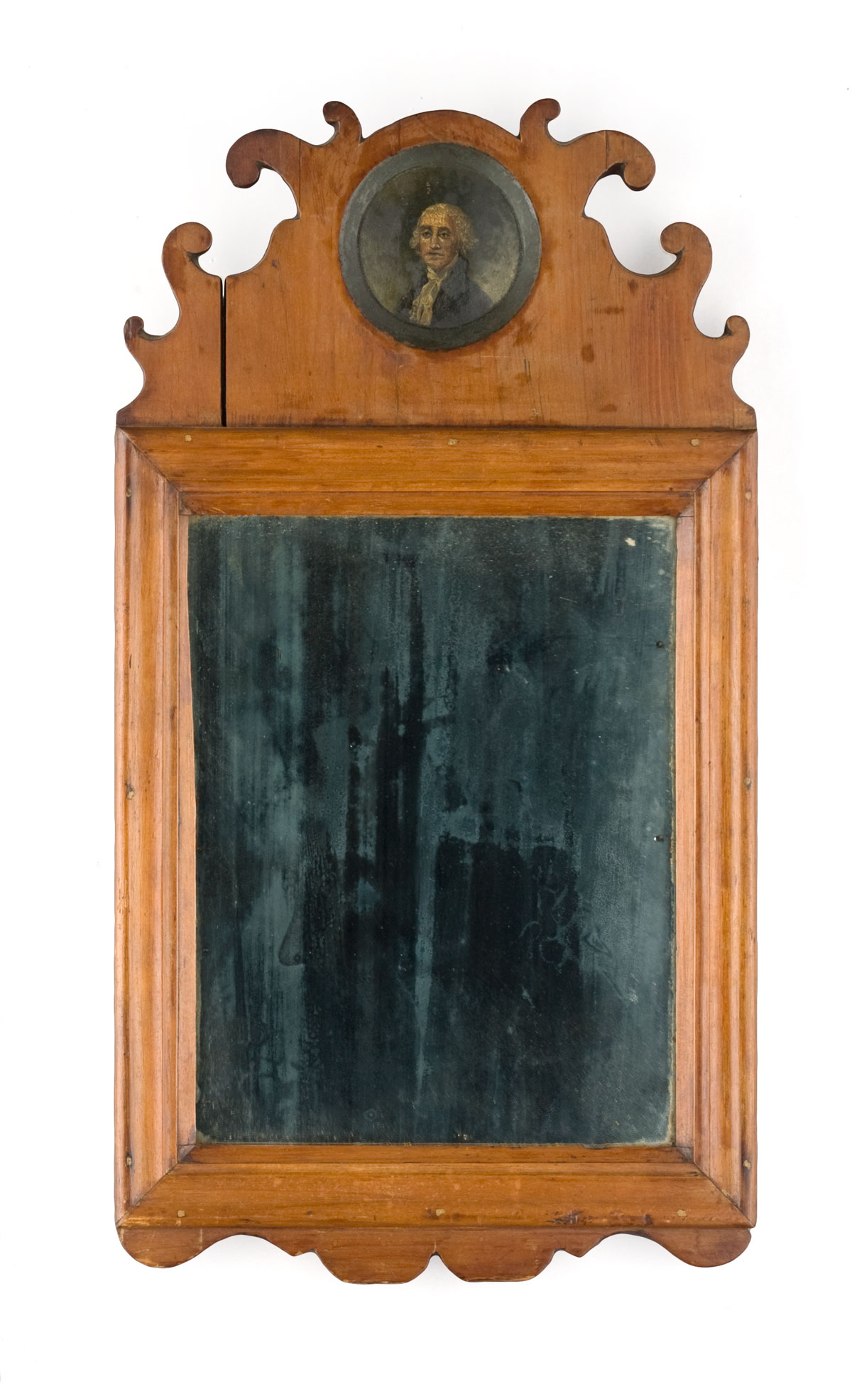 Appraisal: AMERICAN COUNTRY CHIPPENDALE PINE MIRROR WITH PORTRAIT OF GEORGE WASHINGTON