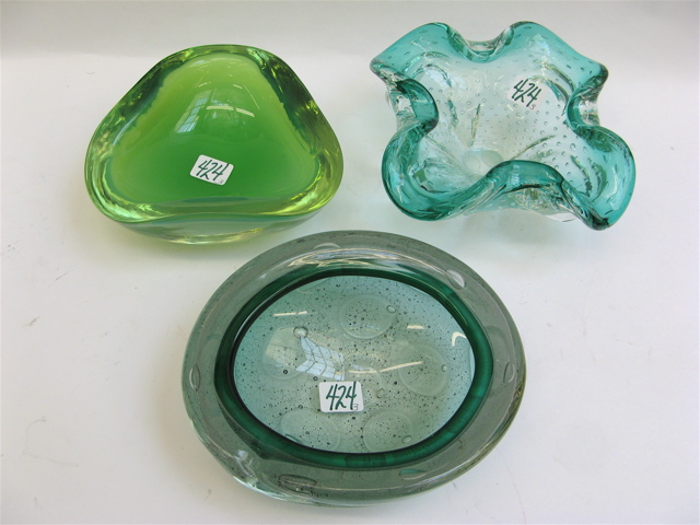 Appraisal: THREE MURANO ART GLASS BOWLS including a translucent neon green