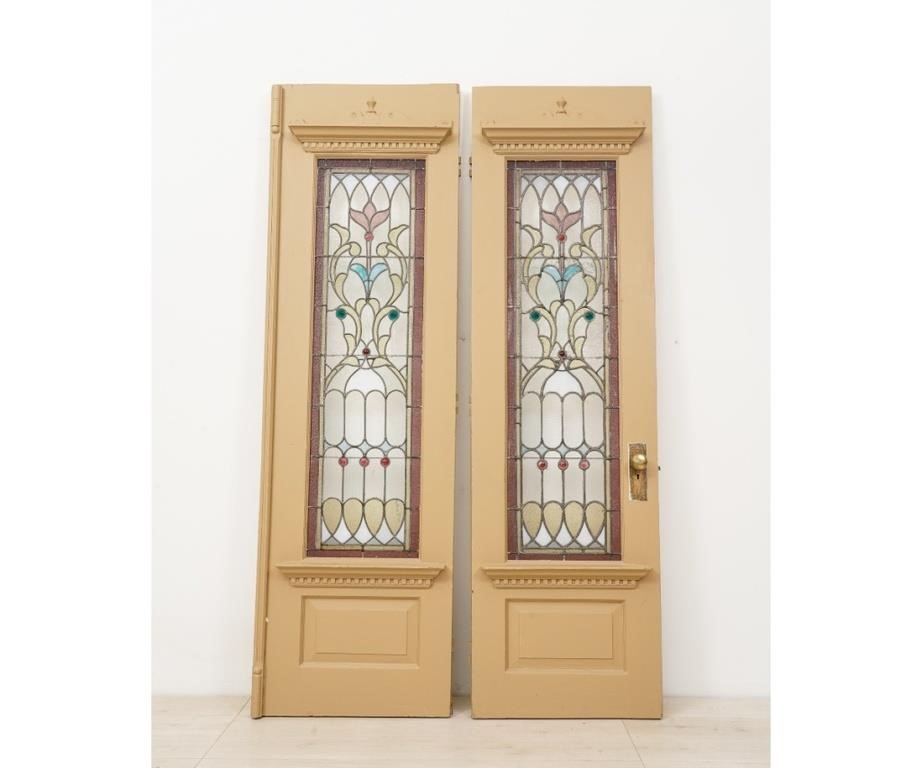 Appraisal: Pair of painted stained glass doors circa h x w