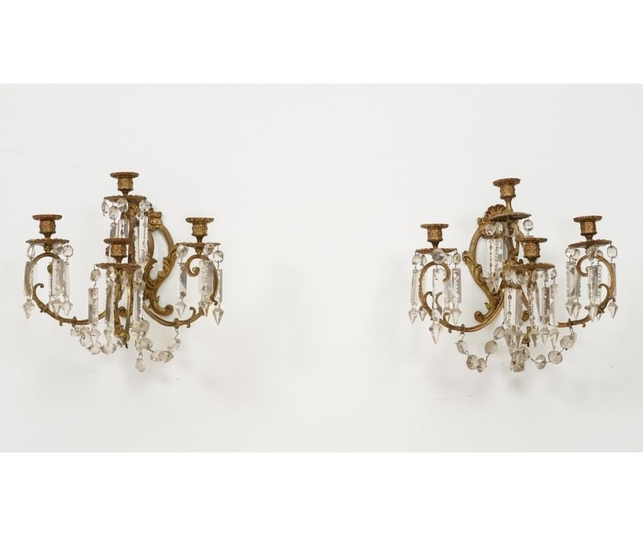 Appraisal: Pair of gilt and brass four-light wall sconces late th