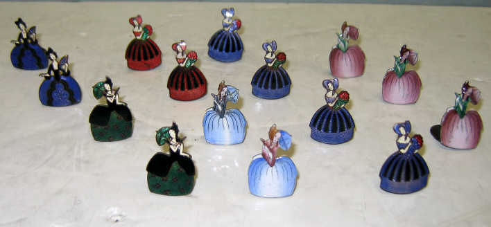 Appraisal: FRENCH ENAMEL FIGURAL PLACE CARD HOLDERS Set of fifteen depicting