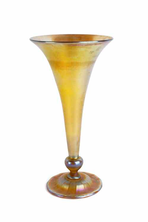 Appraisal: Large Tiffany iridescent Favrile trumpet vase signed on base Louis