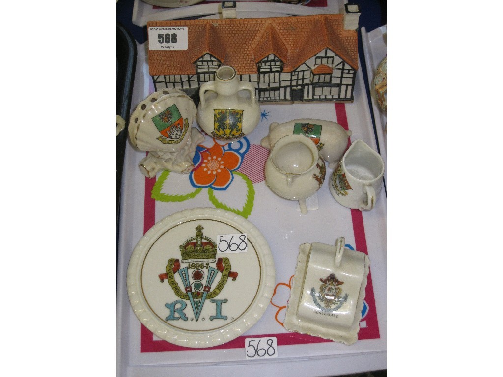 Appraisal: Lot comprising seven pieces of Crested Ware and a Goss