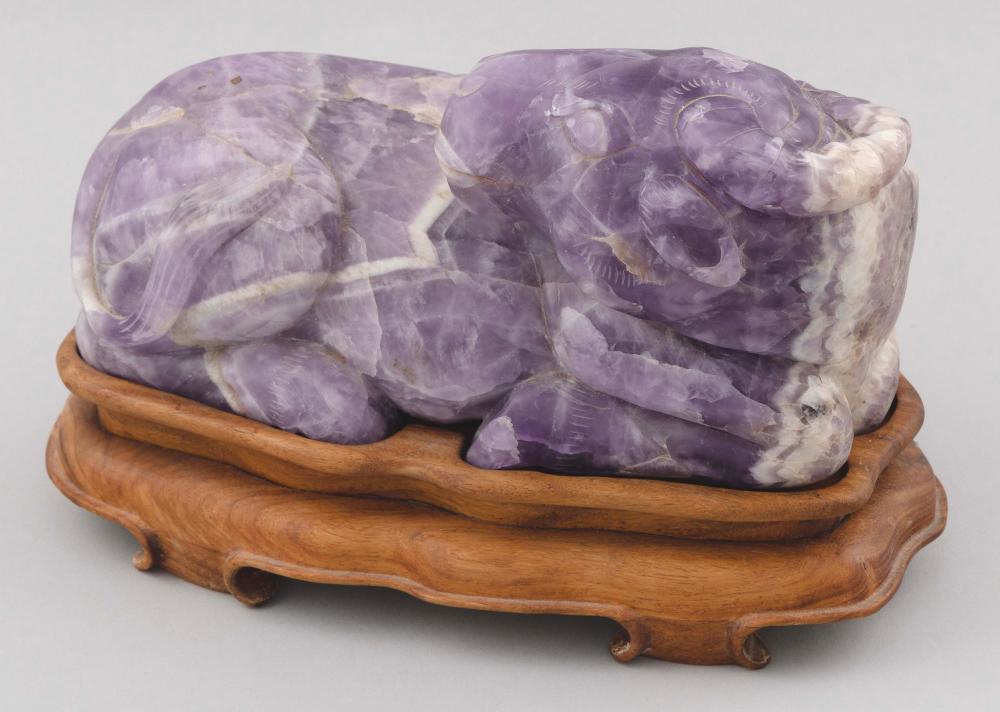 Appraisal: CHINESE CARVED AMETHYST FIGURE OF A RECLINING HORSE TH CENTURY