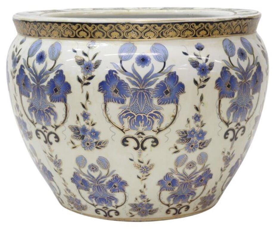 Appraisal: Chinese porcelain fishbowl exterior with blue and gilt floral decoration