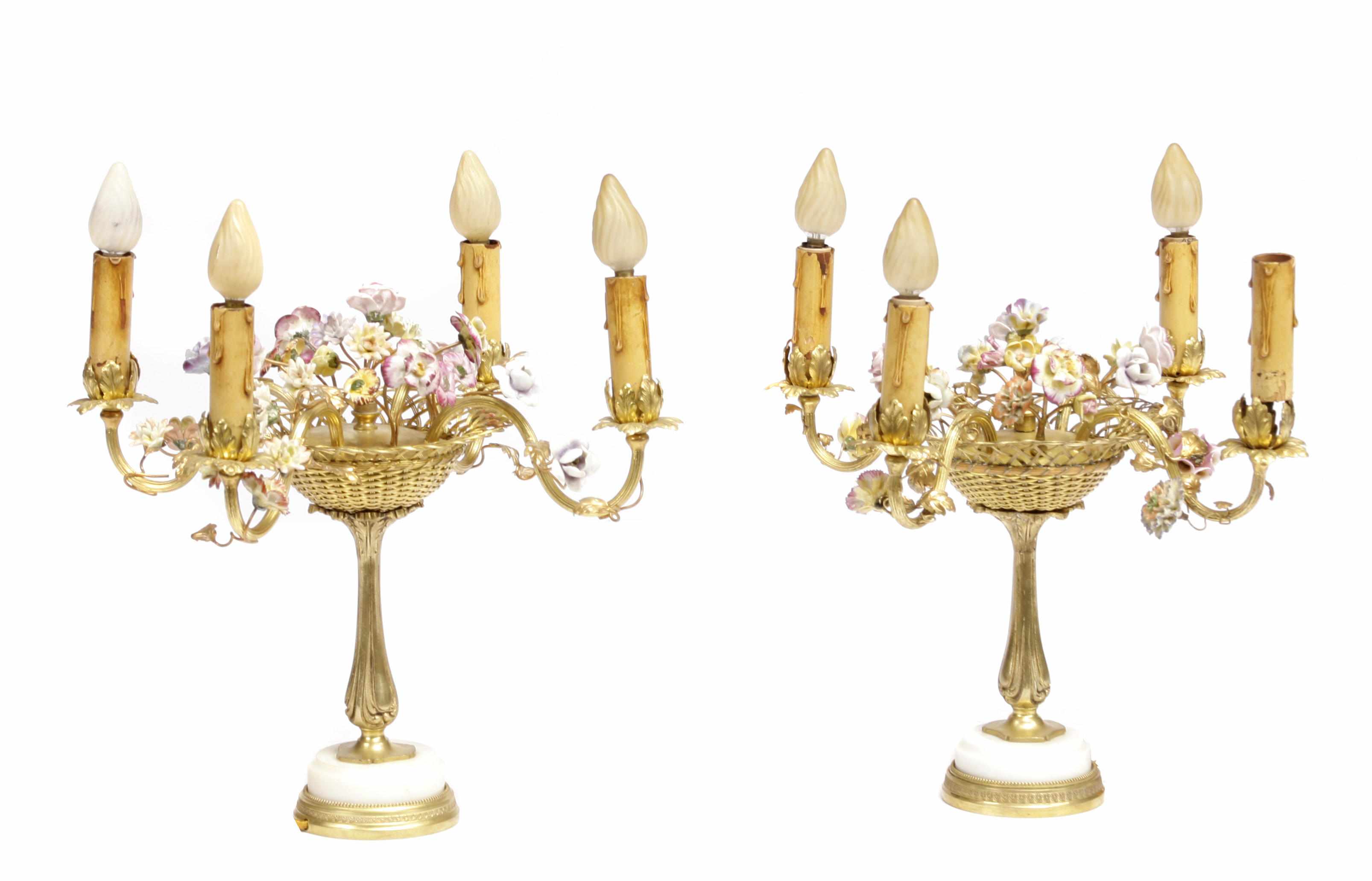 Appraisal: A pair of Louis XV style gilt bronze and porcelain