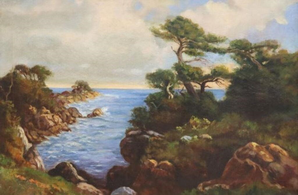 Appraisal: Framed oil on canvas painting Monterey Coast titled verso label