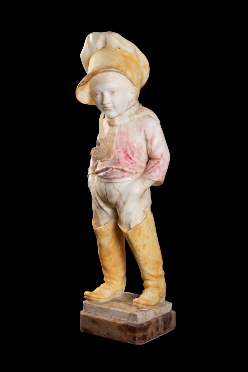 Appraisal: COMME PAPA' CARVED ALABASTER SCULPTURE French School carved alabaster and