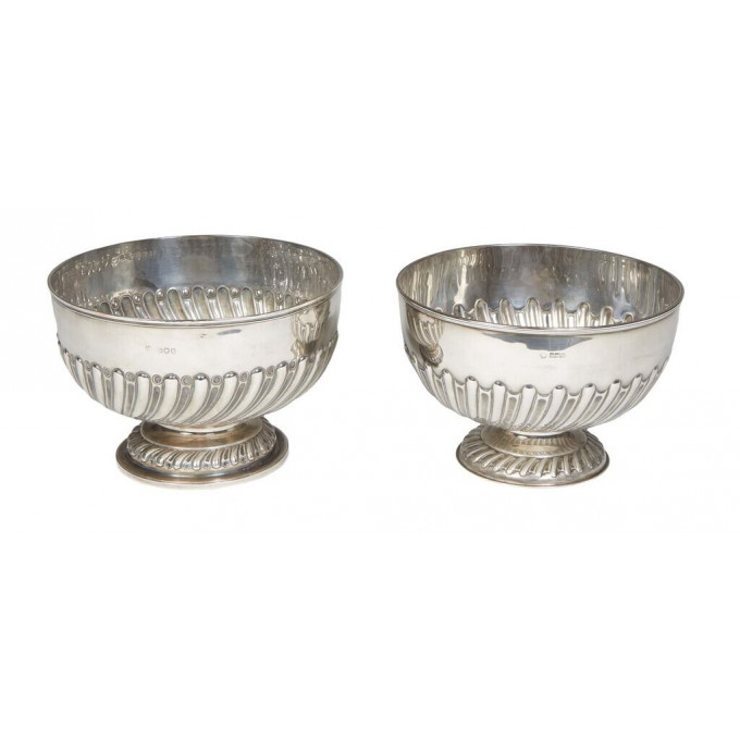 Appraisal: Near Pair of English Sterling Punch Bowls one London by