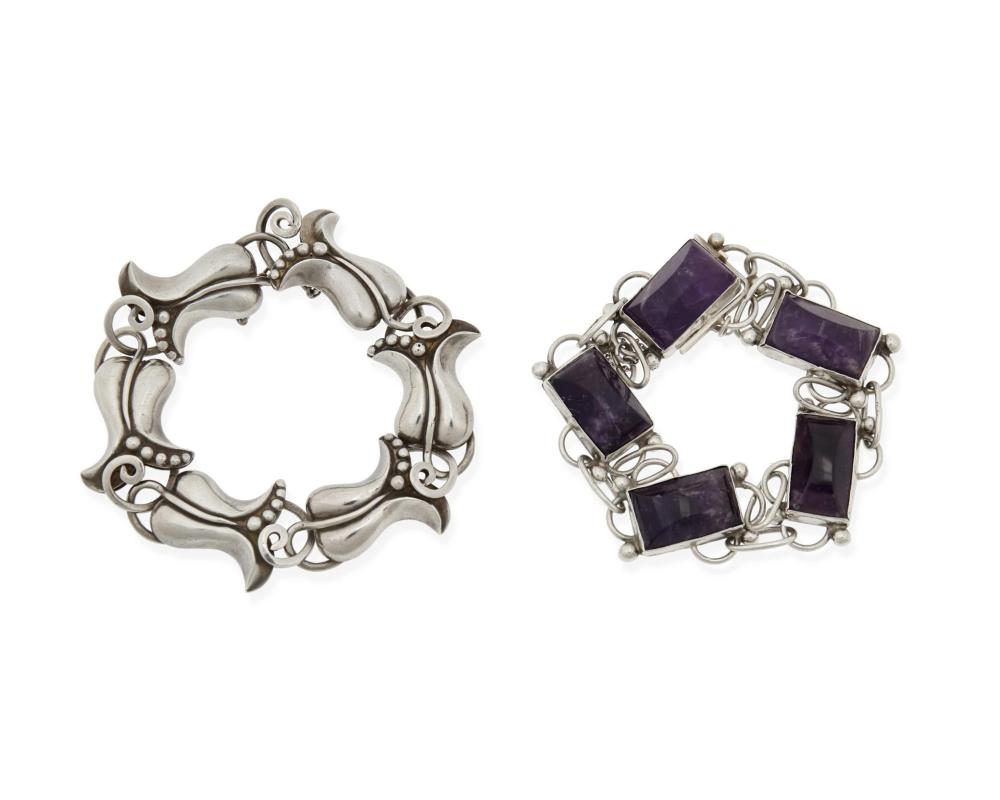 Appraisal: Antonio Pineda - Mexican Two silver and amethyst bracelets circa