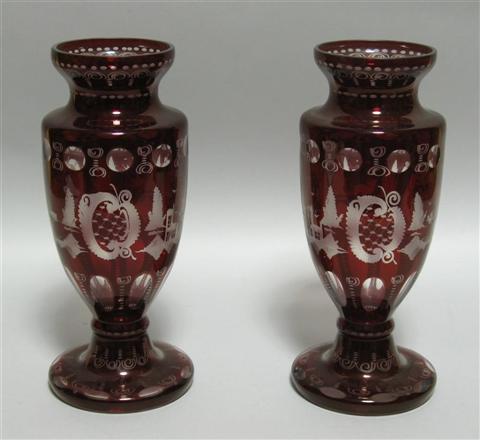 Appraisal: PAIR OF LARGE BOHEMIAN GLASS VASES Of baluster form decorated