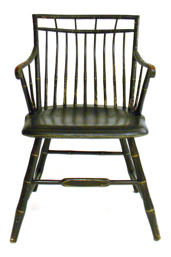 Appraisal: th C Windsor spindle back arm chair old grained black