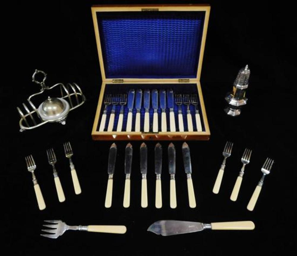 Appraisal: Silverplate flatware and accessories twenty-eight pieces two boxed dets of